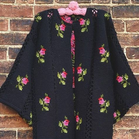 Floral Cross Stitch, Crochet Granny, Link In Bio, Cross Stitch, Jackets & Coats, Crochet, Floral