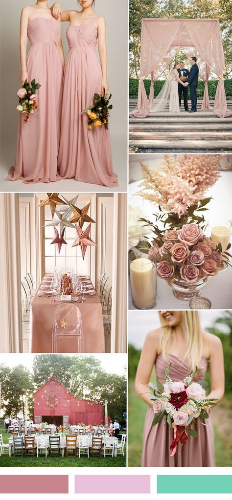 25 Hot Wedding Color Combination Ideas and Bridesmaid Dresses Trends to Rock Your Big Day | http://www.tulleandchantilly.com/blog/25-hot-wedding-color-combination-ideas-and-bridesmaid-dresses-trends-to-rock-your-big-day/ Dust Rose Wedding, Sorbet Wedding, 2016 Wedding Trends, Dusty Pink Dress, Hot Wedding, Wedding Color Palettes, Wedding Color Combinations, Fall Wedding Color Palette, Dusty Pink Dresses