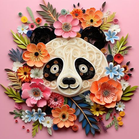 Beautiful papercut quilling paper filigree panda colorful flowers Generative AI stock photo Panda Quilling, Quilling Images, Quilling Design, Paper Filigree, Quilling Paper, Quilling Patterns, Quilling Designs, Quilling Art, Paper Quilling