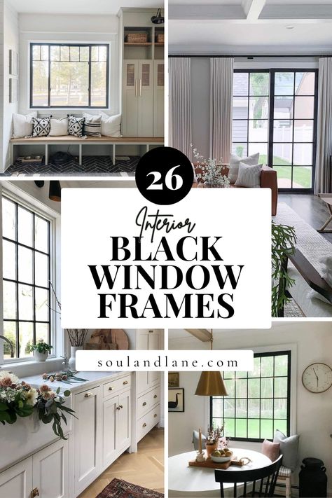 Embrace the timeless appeal of interior black window frames that bring elegance and contrast to your living spaces. Explore designs that make a bold statement while framing outdoor views. Click through to discover ideas that will inspire you to incorporate this classic element into your home decor. Modern Black Frame Windows, Black Windows With White Trim Interior, Black Trimmed Interior Windows, Interior Window Trim Black Windows, Black Trimless Windows, Black Metal Window Frames, Curtains On Black Windows, Dark Window Frames Inside, Windows With Black Grids