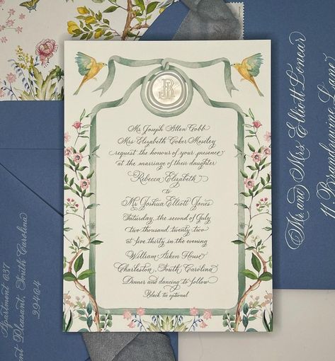 Shannan Inman on Instagram: “Beautiful in blue! I cannot get enough of this beautiful suite (and felt like it deserved its own post apart from the reel!) -…” Wedding Layout, Royal Invitation, Vintage Wedding Stationery, Debut Ideas, Portfolio Art, Wedding Branding, Wedding Illustration, Future Wedding Plans, Royal Design