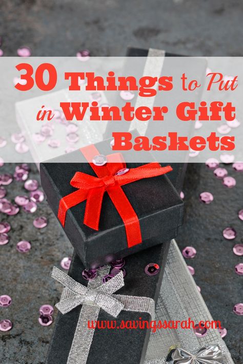 Winter ushers in chilly, short days. Throw in the lots of the white stuff; not so much in some places. What a fun time give someone a Winter Gift Basket to put some sun and warmth in the day!  Check out these 30 Things to Put in your Winter Gift Baskets. Winter Gift Basket Ideas, Winter Gift Basket, Usher Gifts, Gifts Baskets, Baskets Ideas, Raffle Basket, Raffle Baskets, Themed Gift Baskets, Gift Basket Ideas