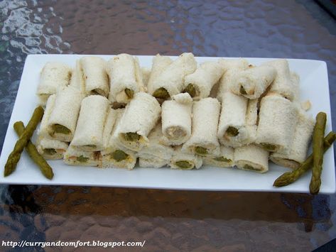 Kitchen Simmer: Tea Sandwich Series: Asparagus Rolls Asparagus Tea Sandwiches, Asparagus Sandwiches Roll, Morning Tea Recipes, Tea Party Sandwiches Recipes, Asparagus Rolls, Pinwheel Sandwiches, Tea Sandwich, Pickled Asparagus, Tea Party Sandwiches