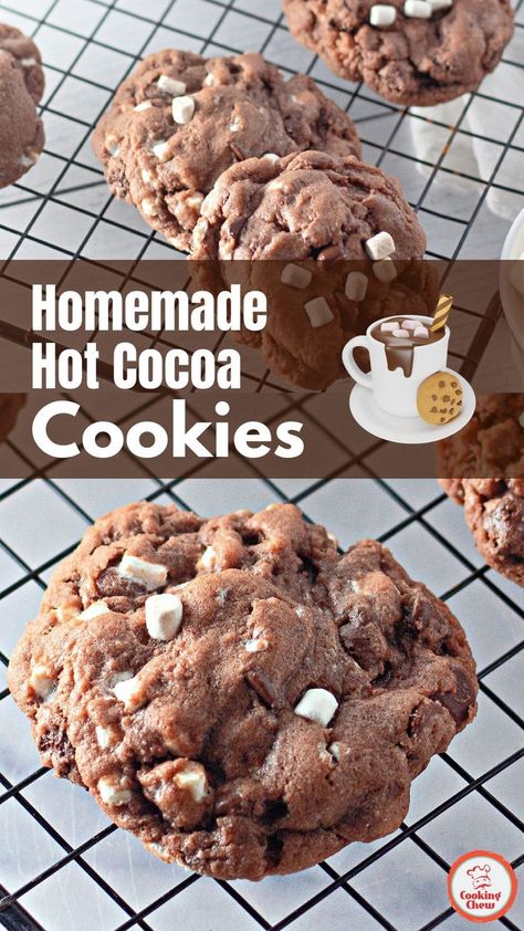 These cookies are packed with the rich flavor of hot chocolate powder and gooey marshmallows! A must-try winter treat. Perfect for Christmas baking. Hot Cocoa Cookies Recipe, Cookies With Hot Chocolate Powder, Marshmallow Recipes, Hot Chocolate Baked Goods, Easy Holiday Desserts. Cookies Using Hot Chocolate Powder, Milk Chocolate Morsels Recipes, Recipes Using Hot Cocoa Powder, Hot Cocoa Baking Recipes, Cookies Made With Hot Chocolate Powder, Powdered Christmas Cookies, Cookies With Hot Chocolate Powder, Recipes With Hot Cocoa Packets, Hit Cocoa Cookie