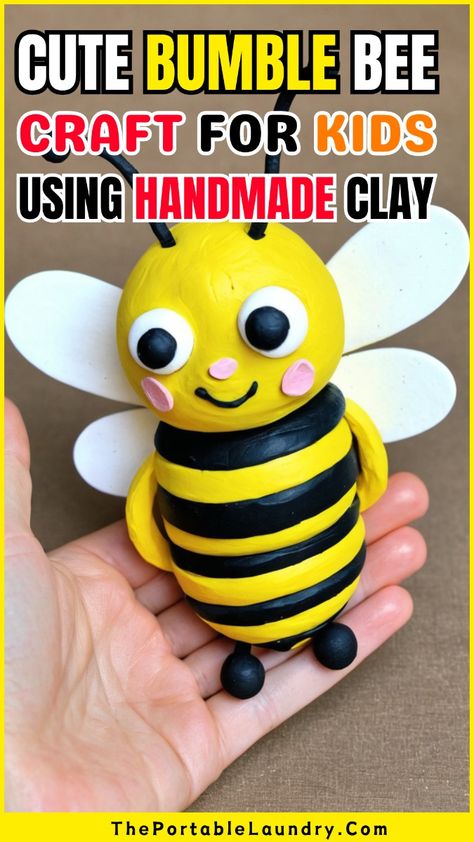 Looking for a creative kid activity? This bumble bee craft for kids using clay is the perfect mix of fun and learning! Kids will love shaping their own buzzer while discovering how important these pollinators (the humble Bombus) are. Whether it’s a summer craft to keep them busy or a cozy winter craft project, this clay craft idea is simple yet engaging. Perfect for classrooms or rainy day fun, this insect craft idea brings nature’s fuzzy friend right to their fingertips. A wonderful school craft project and easy kids craft for all ages. #bumblebeecrafts #claycrafts #insectcraft Clay Bumble Bee, Creative Activities For Preschoolers, Clay Bees, Diy Bumble Bee, Bumble Bee Crafts, Bee Clay, Insect Craft, Craft For All Ages, Bumble Bee Craft