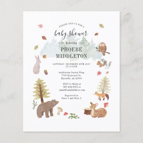 Baby Shower Forest Animals, Baby Shower Forest, Budget Baby Shower, Fall Baby Shower Invites, Animal Baby Shower Invitations, Baby On A Budget, Boho Baby Shower Invitations, Watercolor Baby Shower, Baby Shower Invitation Cards