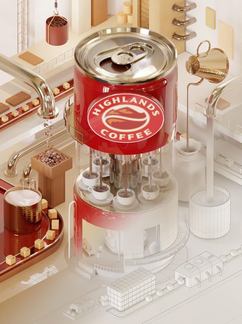 Highlands Coffee, Exhibition Stall Design, 3d Poster, Coffee Roastery, Exhibition Stall, Stall Designs, Instagram Frame Template, 3d Building, Coffee Poster