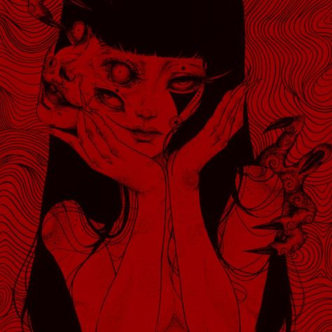 Drowxxed on youtube Red Aesthetic Grunge, Horror Drawing, Red Gothic, Discord Pfps, Japanese Horror, Red Icons:), Horror Icons, Gothic Anime, Dark Art Illustrations