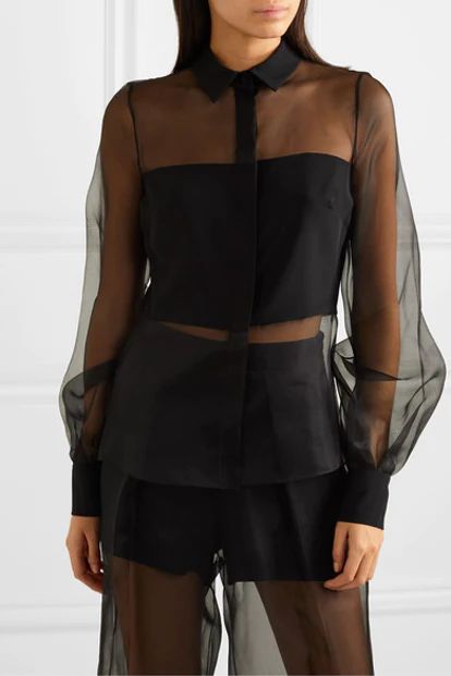 Heidi Klum's 2019 Angel Ball Dress Is An Elegant Way To Wear The Sheer Trend Micro Trends, Sheer Trend, Silk Shirt Outfit, Organza Shirt, Crepe Blouse, Woman Shirt, High Neck Blouse, Transparent Fashion, Silk Organza