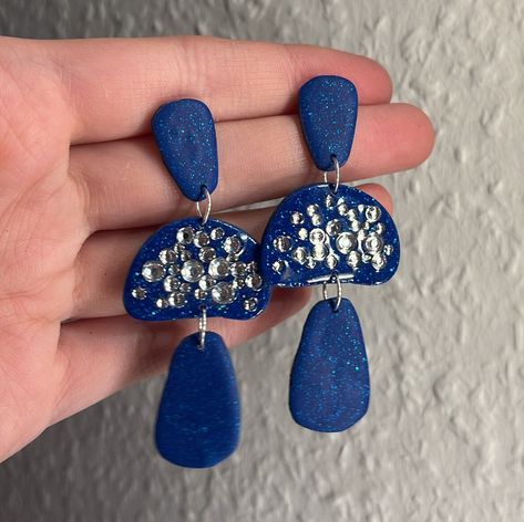 Dark Blue Earrings, Blue Clay, Earrings Polymer Clay, Earrings Crystal, Earrings Blue, Earring Sale, Lovely Earrings, Earrings Statement, Geometric Earrings