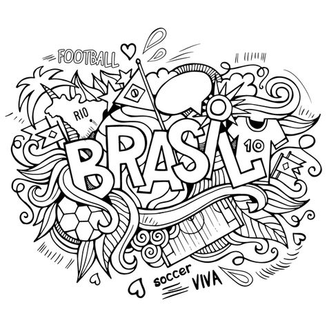 Brazil Coloring Pages, Doddle Art, Coloring Book Download, Travel Art Journal, Summer Coloring Pages, Easy Doodle Art, Digital Coloring, Doodle Designs, Printed Pages