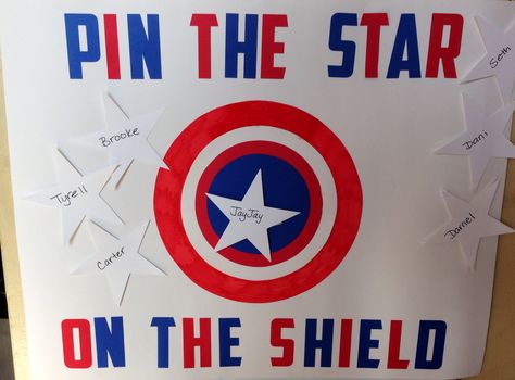 Captain America Version of pin the tail on the donkey - Visit to grab an amazing super hero shirt now on sale! Avenger Party, Superhero Party Games, Captain America Birthday Party, Captain America Party, Captain America Birthday, Marvel Birthday Party, Pin The Tail, Marvel Party, Birthday Party Diy