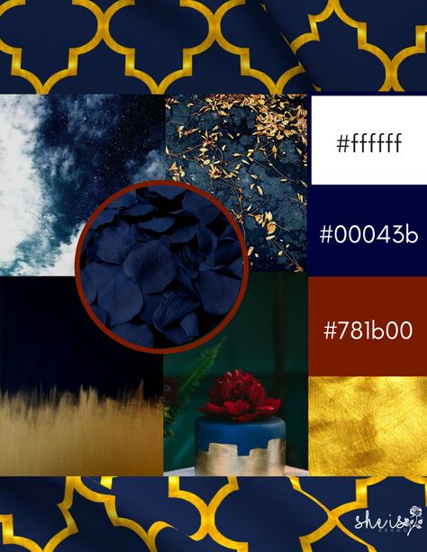 Blue and Gold Mood Board Blue And Gold Mood Board, Blue Gray Gold, Gold Palette, China Shop, Royal Blue And Gold, Brand Kit, Red Interiors, Human Design, Gold Branding