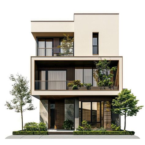 Modern two-story house exterior | Free Photo - rawpixel Modern 3 Story House Exterior, Modern Facade Design Residential, 3 Floor House Design Exterior, Big Villa, Residential Facade, Balcony Exterior, Japandi House, Facade Ideas, Three Story House