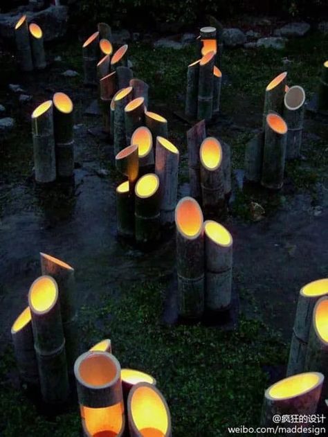 Diy Bamboo Projects, Bamboo Projects, Diy Bamboo, Rustic Outdoor Decor, Bamboo Diy, Solar Light Crafts, Crafts By Season, Landscape Lighting Design, Creative Landscape