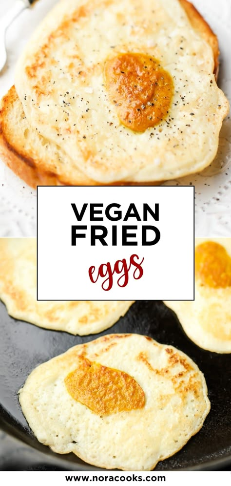 These vegan fried eggs are incredible and so easy to make! If you miss fried eggs, you will LOVE this recipe. Vegetarian Fry Up Breakfast, Just Eggs Vegan Recipes, Soy Sauce Fried Egg, Vegan Fry Up Breakfast, Vegan Fried Egg, Fry Egg, Vacation Recipes, Fried Egg Recipes, Nora Cooks