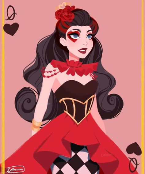 Lizzy Hearts Fanart, Queen Of Hearts Fanart, Queen Of Hearts Cartoon, Lizzie Hearts Fanart, Queen Of Hearts Alice, Lizzie Hearts, Heart Costume, Queen Of Hearts Costume, Pop Art Style