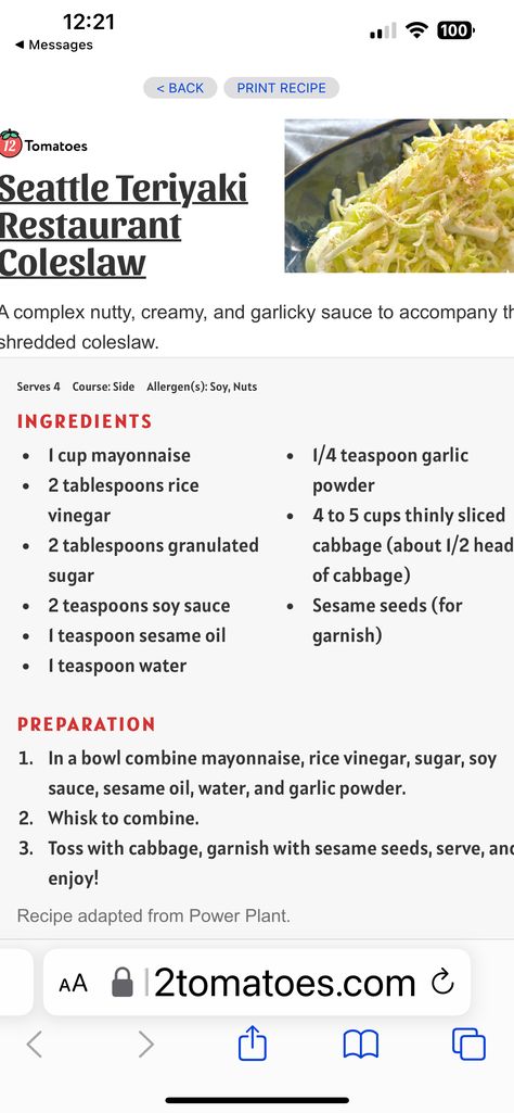 Rice Powder, Sesame Oil, Rice Vinegar, Coleslaw, Sesame Seeds, Mayonnaise, Soy Sauce, Garlic Powder, Food Print