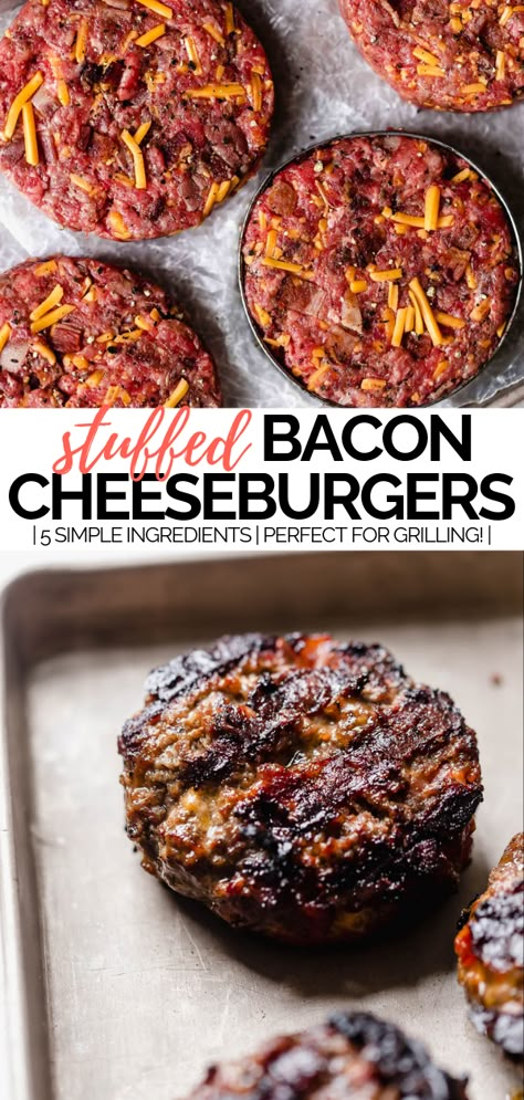 Cheddar Burgers Recipe, Cheese Stuffed Burgers, Best Grilled Burgers, Bacon Burger Recipes, Juicy Lucy Burger, Grilled Burger Recipes, Bacon Burgers, Stuffed Burgers, Cheddar Burger