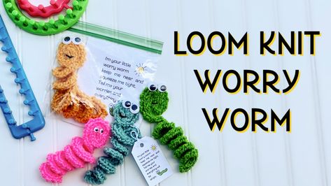 Loom Knitting For Beginners Free Pattern, Loom Knit Worry Worm, Knitted Worry Worms, Knitted Worry Worm Pattern, Worry Worm Knitting Pattern, Loom Knit Bookmark, Loom Knit Doll, Worry Worm Knitting Pattern Free, Loom Crochet Beginner