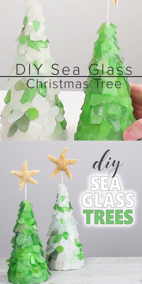 Looking for a way to display your sea glass collection? Consider making a beautiful DIY sea glass Christmas tree topped with pretty starfish ornament. Sea Glass Christmas Trees, Seaglass Crafts, Seaglass Christmas, Glass Christmas Trees, Mosaic Sea, Sea Glass Collection, Sea Glass Christmas Tree, Sea Glass Diy, Gifts Drawing