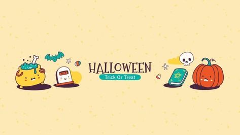 Linear Hand-drawn Kawaii Characters Halloween YouTube Banner Halloween Youtube Banner, Characters Halloween, Youtube Halloween, Kawaii Characters, Youtube Banner Template, Youtube Banner, Brand Kit, Youtube Banners, Halloween Trick Or Treat