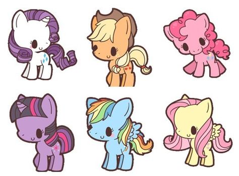 Preorder Chibi Mane 6 Pattern Package by NerdyKnitterDesigns My Little Pony Wallpaper, Art Kawaii, My Lil Pony, Pony Drawing, Mlp My Little Pony, Nov 2, Fluttershy, Twilight Sparkle, Rainbow Dash