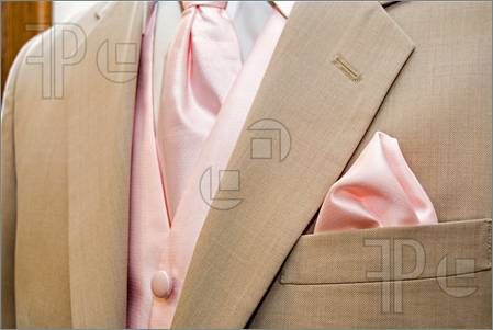 Pink tie and vest accenting a light brown tuxedo. Brown Tux, Tan Tuxedo, Brown Tuxedo, Baby Pink Wedding, Quinceanera Dresses Gold, Wedding Tux, Tan Wedding, French Cuff Dress Shirts, Groomsmen Ties