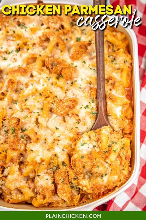 Chicken Parmesan Casserole Healthy Chicken Pasta Casserole, Dinner Options For Family, Chicken Parm Casserole With Pasta, Easy Italian Casserole, Chicken Tender Pasta, Recipes With Cooked Chicken, Chicken Parmasan, Chicken Parmesan Spaghetti, Italian Casseroles