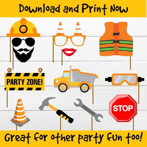 CONSTRUCTION PARTY PROPS. Construction photo booth props Construction printable props for photos Construction birthday party decor Construction Photo Booth, Selfie Props, Gender Neutral Invitations, Party Selfie, Printable Props, Party Zone, Construction Birthday Party, Construction Birthday Parties, Construction Theme