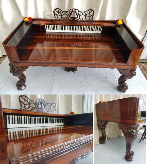 c.1890 Daniel F. Beatty Rosewood Square Grand Piano Desk Old Upright Piano Repurposed, Grand Piano Repurpose Upcycling, Repurpose Old Piano, Desk Made From Old Piano, Upcycled Piano Parts, Square Grand Piano, Music Furniture, Piano Desk, Painted Pianos