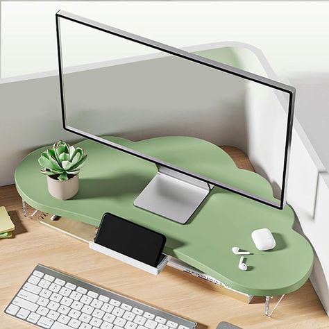 Amazon.com: YANBI Corner Monitor Stand Shelf Corner Monitor Riser with Storage, Adjustable Computer Monitor Lifting Stand, Cloud Shape Desktop Organizer Storage Rack, White Green (Color : Green) : Electronics Cute Monitor, Lilac Office, Shelf Corner, Desk Riser, Stand Shelf, Monitor Riser, Cloud Shape, Room Stuff, Desktop Organizer