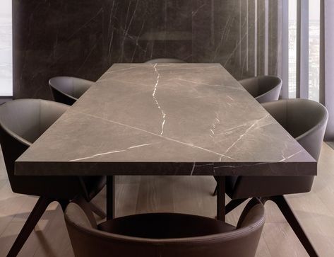 Porcelain stoneware wall/floor tiles with marble effect XLIGHT PREMIUM SAVAGE DARK by URBATEK Marble Living Room Table, Marble Interior Design, Marble Tables Living Room, Table With Bench, Game Room Tables, Marble Interior, Marble Furniture, Living Room Tiles, Stone Dining Table