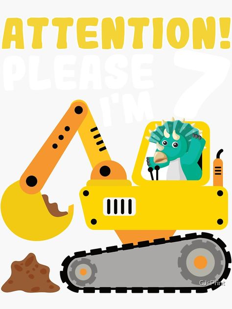 2nd Birthday Excavator, Excavator Drawing, Dump Truck Cartoon, Excavator Clipart, Excavator Illustration, Excavator Sticker, Birthday Boy Party, Birthday Illustration, Boy Party