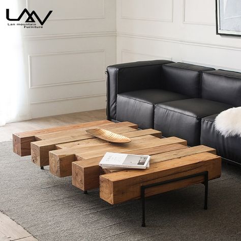 Meja Industrial, Natural Coffee Table, Living Room Retro, Coffee Table Furniture, Natural Coffee, Simple Coffee Table, Hus Inspiration, Solid Wood Coffee Table, Solid Wood Table