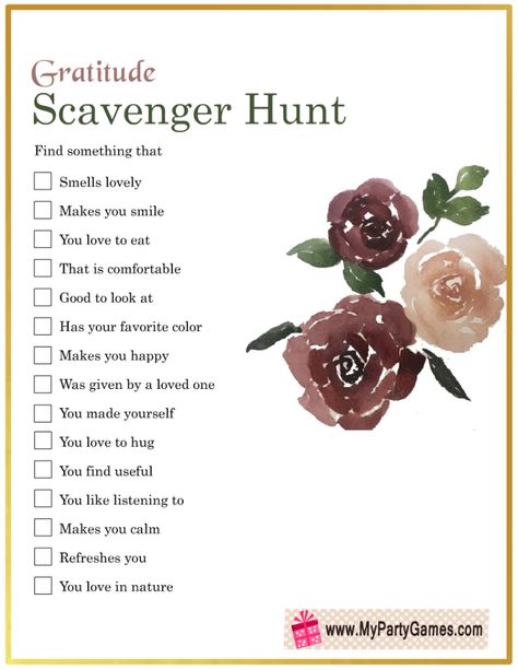 Scavenger Hunt For Womens Ministry, Activity Days Gratitude, Gratitude Scavenger Hunt For Adults, Gratitude Party Ideas, Gratitude Scavenger Hunt, Family Dates, Scavenger Hunt Games, Gratitude Activities, Photo Scavenger Hunt