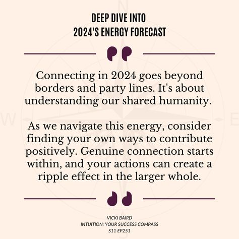 Connecting in 2024 goes beyond borders and party lines. It's about understanding our shared humanity. As we navigate this energy, consider finding your own ways to contribute positively. Genuine connection starts within, and your actions can create a ripple effect in the larger whole. Full Episode: https://rfr.bz/p8sokh9 #podcast #intuition #businesscoach #personalgrowth #mindfulness #powerofchoice #energy #2024 #forecast Coaching Business, Personal Growth, Energy, Finding Yourself, Mindfulness, The Creator, Quotes