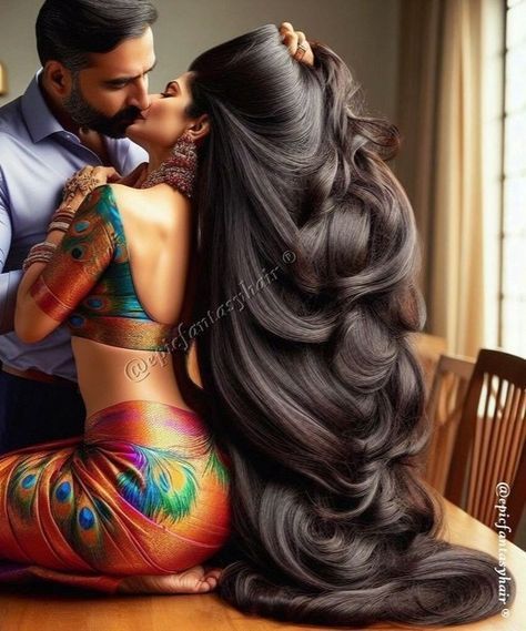 Long Hair Drawing, Hair Job, Cleavage Hot, Huge Hair, Big Bun Hair, Hair Romance, Indian Natural Beauty, Curls For Long Hair, Hair Indian