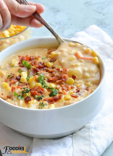 Corn Bacon Chowder, Corn Chowder Instant Pot, Creamy Chicken Corn Chowder, Corn Chowder Soup, Bacon Corn Chowder, Bacon Corn, Bacon Chowder, Potato Corn Chowder, Chicken Corn Chowder