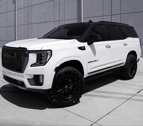 Gmc Suv Yukon Denali, Chevy Traverse Custom, Nice Mom Cars, 2024 Yukon Denali, White Tahoe With Black Rims, Mom Suv Vehicles, 2024 Suv Cars, Gmc Yukon Denali 2024, 2024 Chevy Tahoe