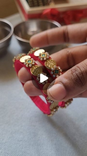 1,867 likes, 20 comments - vaishnavi_creations_ on September 22, 2023: "Silk thread coin bangles
Customized design made by an order
Rs.250 per pair + courier charges
Colors and size can be customised.
DM to...". Bangles Making Ideas, Silk Thread Bangles Design Kundan, Silk Thread Earrings Designs, Crafts Bookmarks, Diy Earrings Materials, Fabric Bangles, Fresh Flower Jewelry, Engagement Mehndi, Silk Thread Bangles Design