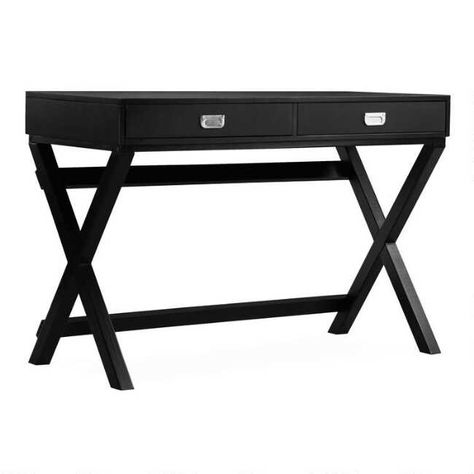 Desk Overstock, Campaign Desk, Writing Offices, Stylish Desk, Cost Plus World Market, Black Desk, Office Furniture Desk, Soft Close Drawers, Fun At Work