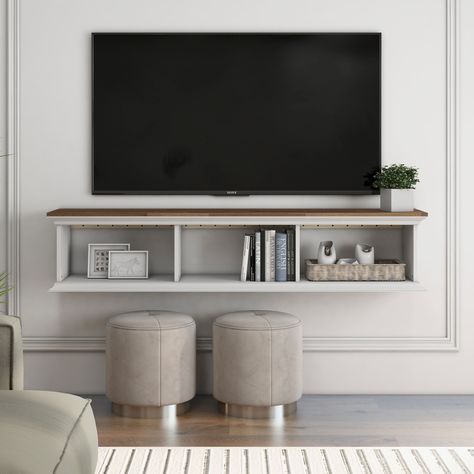 Floating Shelves Living Room Mounted Tv, Tv Floating Shelves Ideas Tv Walls, Tv Shelf Ideas, Mounted Tv Decor, Mounted Tv Ideas Living Rooms, Floating Shelf Under Tv, Shelf Under Tv, Floating Tv Shelf, Decor Around Tv