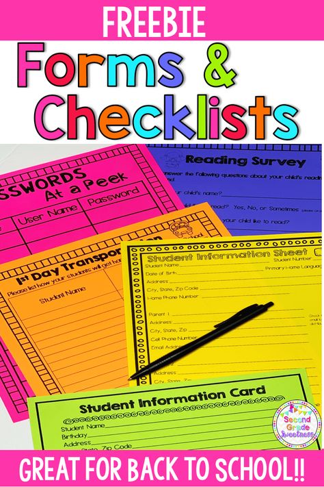 Are you looking for classroom forms for back to school time? This FREE set of classroom forms will keep you organized! Included are 5 forms: a student information form, student information card, 1st Day Transportation form, and a student reading survey. Click on the picture to download the product #backtoschool #classroomorganization #free Meet The Teacher Forms Free, Back To School Information Sheet, Back To School Forms For Parents Free, Back To School Night Forms Free, Photo Release Form Free School, Student Information Sheet Kindergarten, School Transportation Form, Student Information Sheet Elementary, Teacher Information Sheet