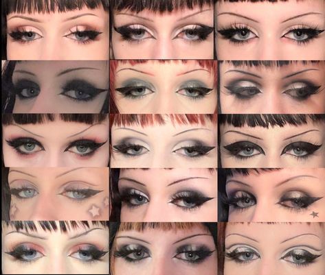 90 Goth Makeup, Goth Thanksgiving Makeup, Goth Makeup Deep Set Eyes, Goth Makeup Downturned Eyes, Alt Holiday Makeup, Goth Makeup Eyeshadow, Light Goth Makeup Eye, Cybergoth Makeup Eyes, Mall Goth Eyeliner