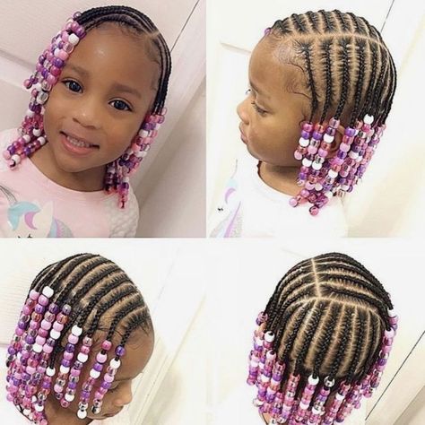 Braiding Styles With Beads, Natural Hair Braids Natural Hair Braid Styles No Weave, Easter Hair Styles For Kids, Braids And Beads Hairstyles For Kids, Kids Braid Styles With Beads, Toddler Hair Braiding Styles, Braid Kids Hairstyles, Braids For Little Black Girls Kids, Kids Weave Hairstyles