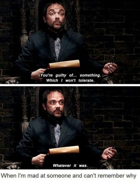 Crowley Crowley Funny Supernatural, Quotes Supernatural, Sam Supernatural, Funny Supernatural, Supernatural Bloopers, Spn Memes, Supernatural Tattoo, Supernatural Imagines, Supernatural Wallpaper