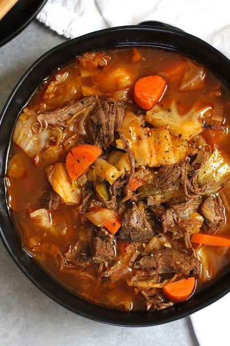 Roast With Cabbage Crock Pot, Recipes With Soup Bone, Healthy Steak Soup Recipes, Creamy Cabbage Soup Crockpot, Veggie And Beef Soup, Shredded Beef Vegetable Soup, Beef Shin Soup, Cabbage Soup With Pork, Soup With Shredded Beef