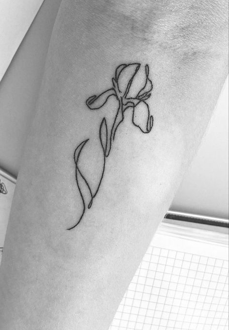 Iris Flower Tattoo 39 Iris Tattoo Line Art, Tiny Iris Tattoo, Iris Line Tattoo, Iris Tattoo Fine Line, Abstract Lines Tattoo Design, Fine Line Iris Tattoo, Simple Iris Tattoo, Iris Flower Tattoos, Iris Tattoo Design