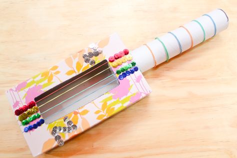 A fun and easy kids craft to do is to make a tissue box guitar. Science Crafts For Kids, Tissue Box Crafts, Guitar Crafts, Making Musical Instruments, Easy Toddler Crafts, Cardboard Box Crafts, Guitar Kids, Science Crafts, Kleenex Box